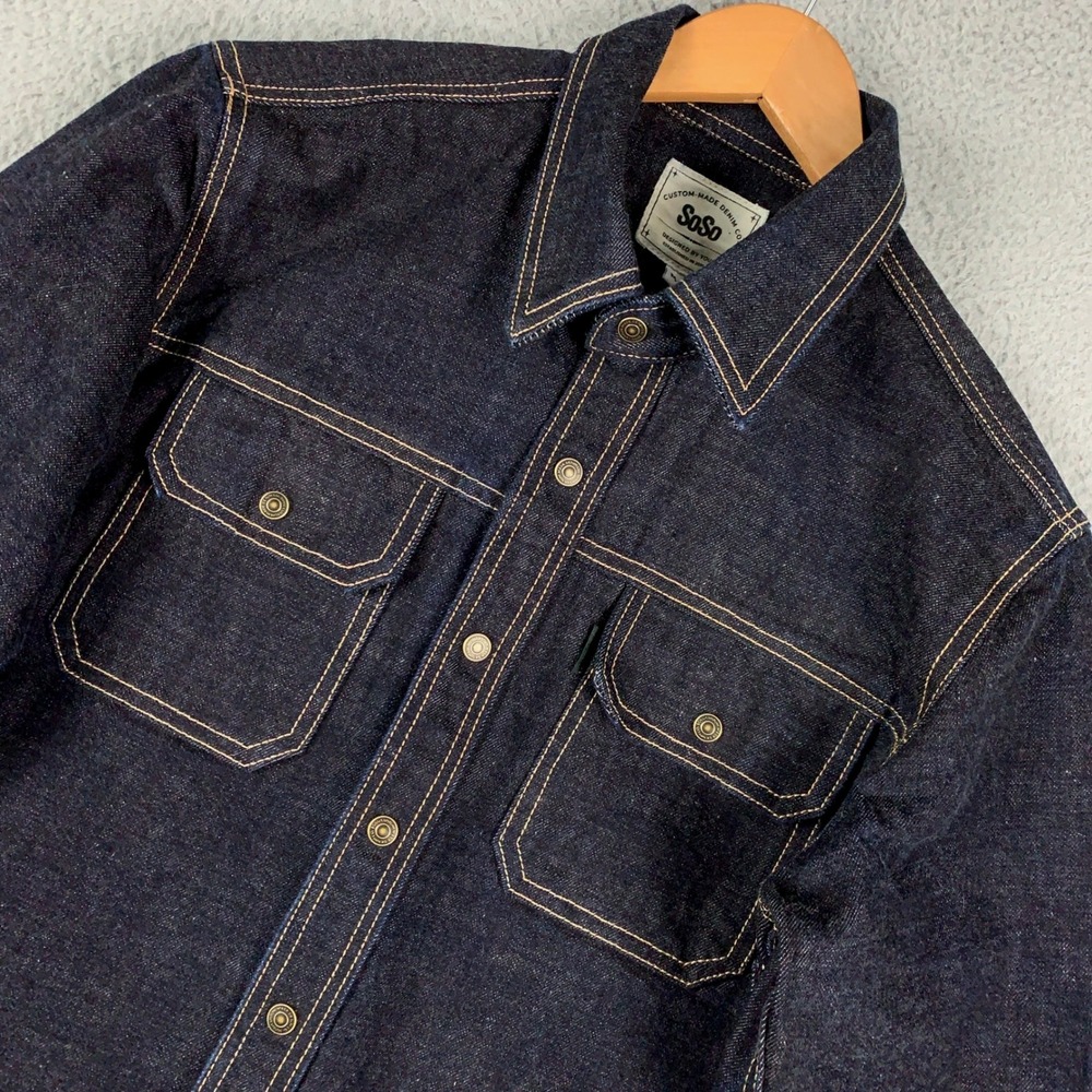 SoSo Brothers Denim Shirt Jacket Men's Medium M Indigo Raw Workwear Reinforced